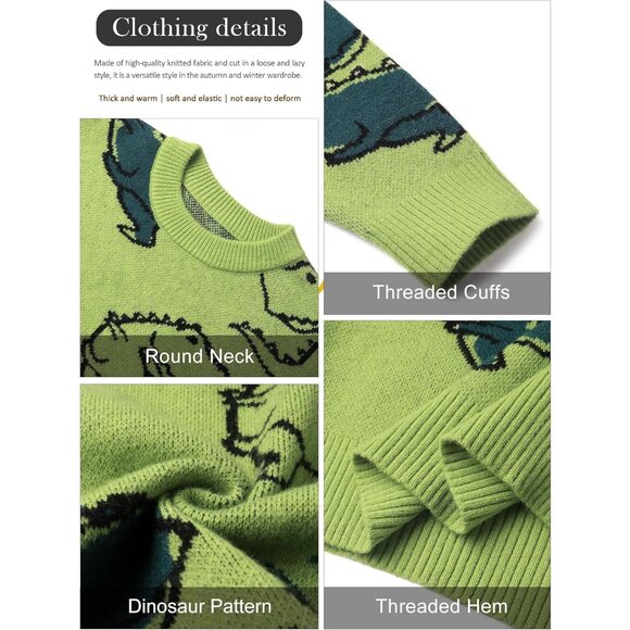 Women Dinosaur Graphic Pullover Sweater Oversized Casual Knit Size Large - Picture 6 of 7